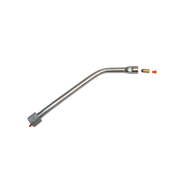 deconstructed stainless-steel spray wand on white background