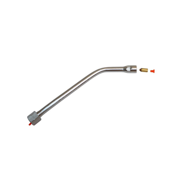 deconstructed stainless-steel spray wand on white background