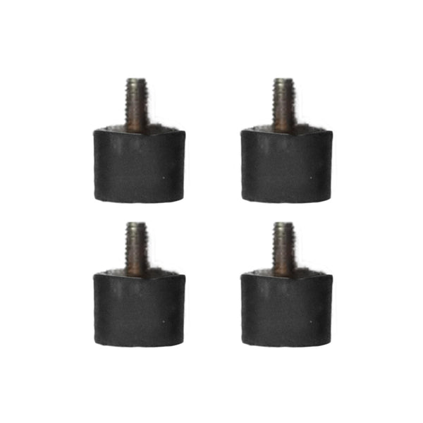 four injectosol rubber foot bumpers on white background