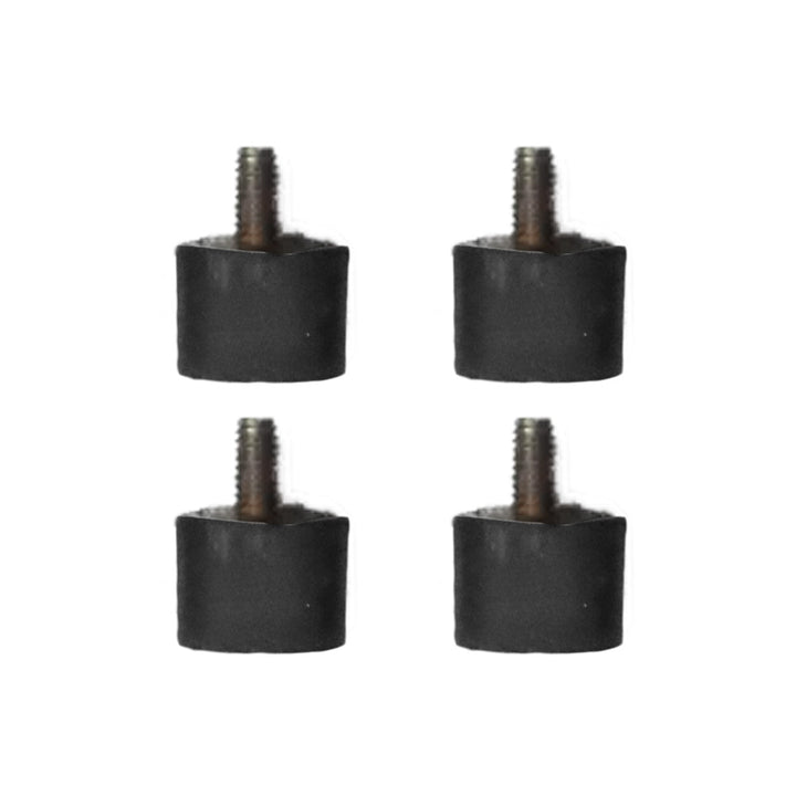 four injectosol rubber foot bumpers on white background