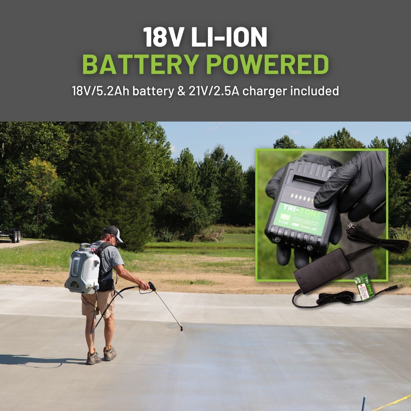 Concrete+ Typhoon 3 Variabele Druk Batterij Rugspuit (4 Gallon)