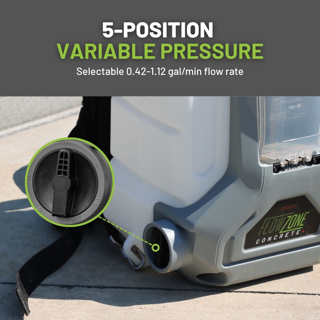 Concrete+ Typhoon 3 Variabele Druk Batterij Rugspuit (4 Gallon)